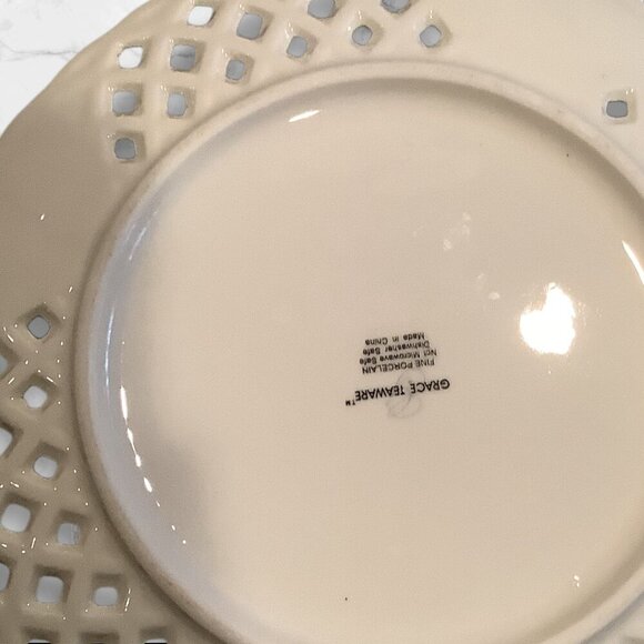 Grace Teaware Poppy Floral Cup & Lattice Saucer Set With Salad Plate 3pc Set - Picture 4 of 16